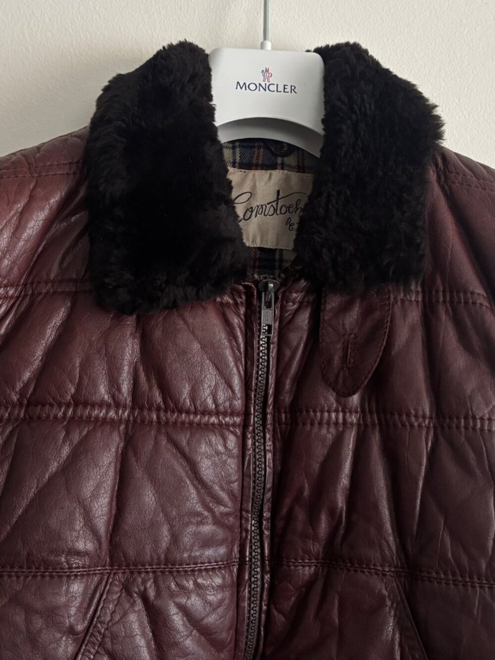 Comstock Brown Quilted Leather Vest/ Shearling Collar - 38 Small/Medium - Picture 2 of 13